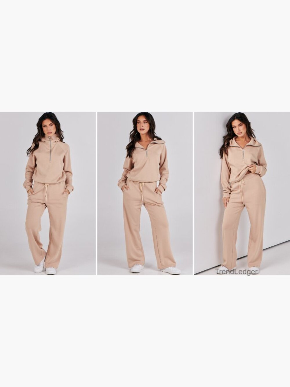 2 Piece Sweatsuit Set Half Zip Top & Wide Leg Pants - Picture 7 of 7